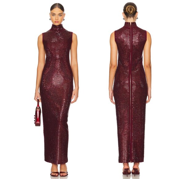 NEW retrofete Lust Maxi Dress in Port Red Fish Scale Brown Formal Gown Small S - Picture 1 of 3
